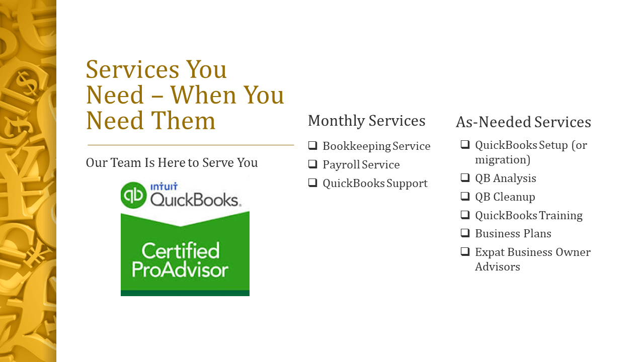 QuickBooks Bookkeeping Services Offerings